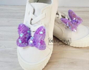 Purple Iridescent Sequin Mouse Bow Shoe Clips
