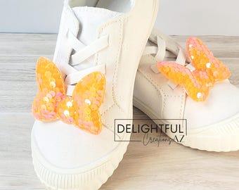 Orange Iridescent Sequin Mouse Bow Shoe Clips