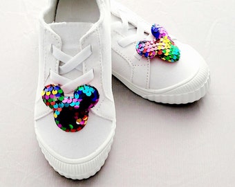 Rainbow Sequin Mouse Head Shoe Clips