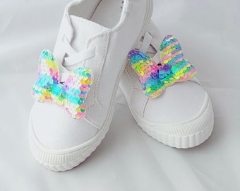 Pastel Rainbow Sequin Minnie Bow Shoe Clips