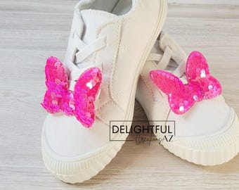 Hot Pink Iridescent Sequin Mouse Bow Shoe Clips