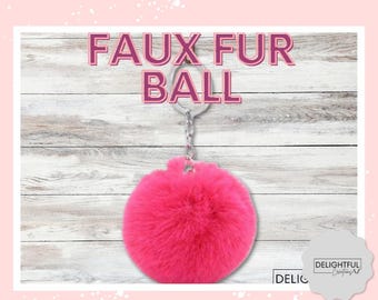 Faux Fur Pom Pom Keychain - Fluffy Ball Charm - Bag Accessory
