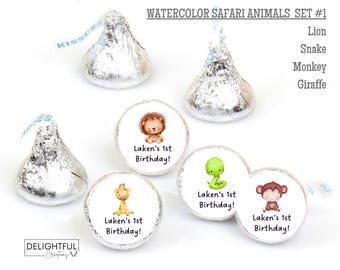 Watercolor Safari Jungle Animals | 108 Personalized Stickers