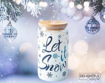 Let It Snow Snowflake Christmas | 16 oz Glass Can