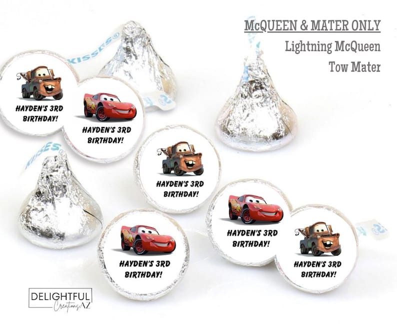 Cars Movie Stickers: Personalized Party Favors, Hershey Kiss Labels - Etsy