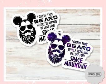 Space Mountain Beard Sticker • Disney Ride Queue Joke • Tomorrowland Humor Decal