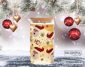 Santa Snowflake Christmas Cup | 16 oz Glass Can