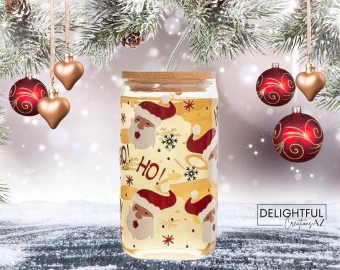 Featured listing image: Santa Snowflake Christmas Cup | 16 oz Glass Can
