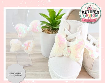 White Iridescent Sequin Mouse Bow Shoe & Hair Clips