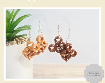 Mickey Pretzel Resin Earrings, Salted Tan or Chocolate Brown Dangle Hooks
