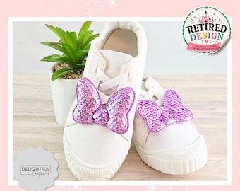 Purple Holographic Sequin Mouse Bow Shoe Clips