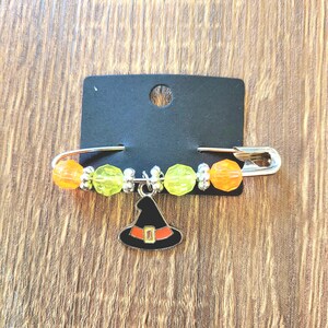 Halloween Charm Lapel Pin: Handmade Plastic Witch, Ghost & Pumpkin