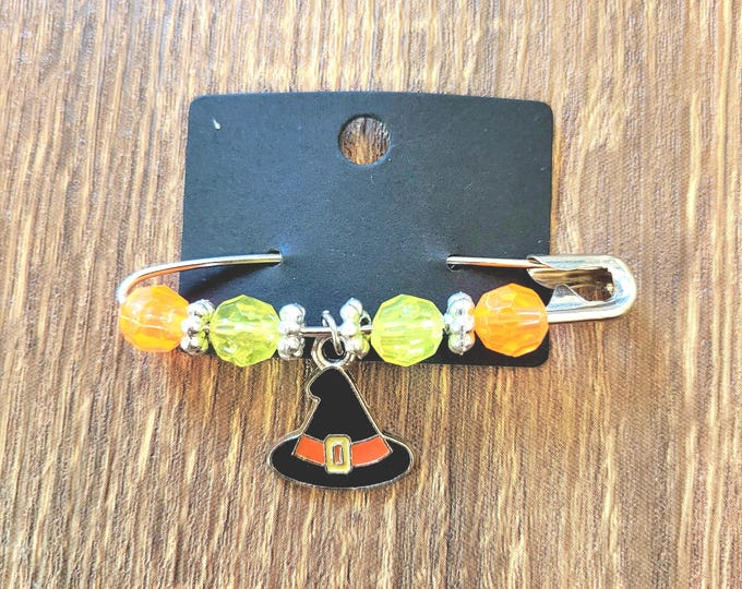 Featured listing image: Halloween Charm Lapel Pin: Handmade Plastic Witch, Ghost & Pumpkin