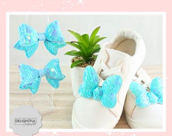 Baby Blue Iridescent Sequin Mouse Bow Shoe & Hair Clips