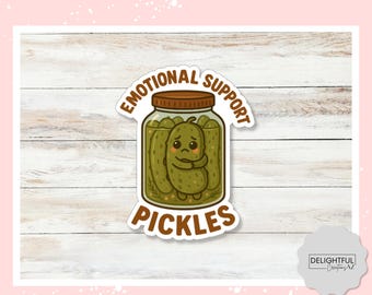 Emotional Support Pickles Jar Sticker • Funny Food Decal for Pickle Lovers