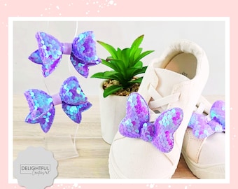 Purple Iridescent Sequin Mouse Bow Shoe & Hair Clips
