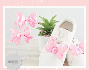 Baby Pink Iridescent Sequin Mouse Bow Shoe Clips