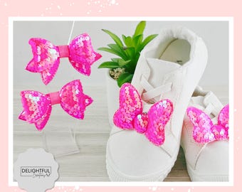 Hot Pink Iridescent Sequin Mouse Bow Shoe & Hair Clips