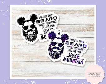 Space Mountain Beard Sticker • Disney Ride Queue Joke • Tomorrowland Humor Decal