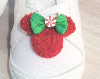 Holiday Mickey Shoe Clips – Red Plush with Christmas Bow – Disney Inspired
