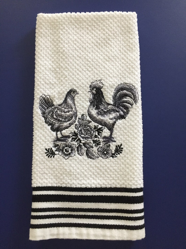 Rooster & Hen Kitchen towels Etsy