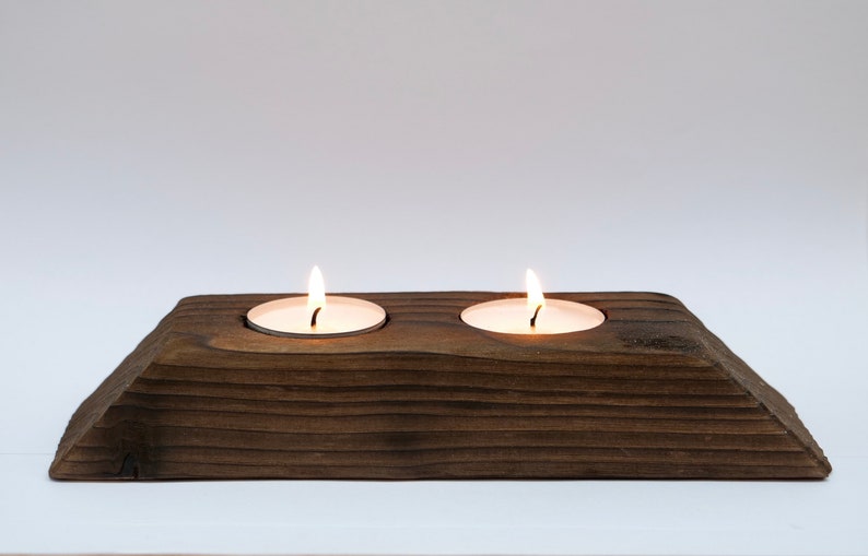 Charred Wood Tea light Holder Burnt Wood Candle Holder Yakisugi Rectangle Tealight 2 Candles (21.5cm)