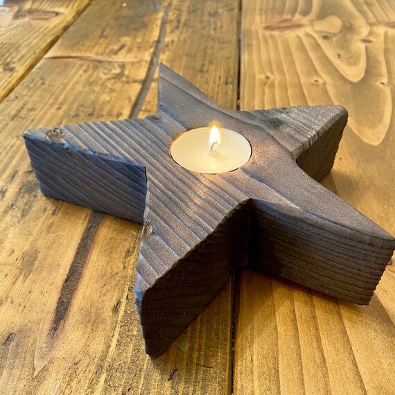 Wooden Star Tea Light Holder Star Shaped Wood Candle Holder