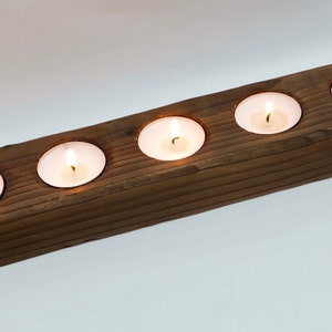 Charred Wood Tea light Holder Burnt Wood Candle Holder Yakisugi Rectangle Tealight 5 Candles (39.5cm)