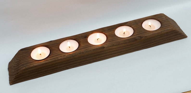 Charred Wood Tea light Holder Burnt Wood Candle Holder Yakisugi Rectangle Tealight 5 Candles (39.5cm)