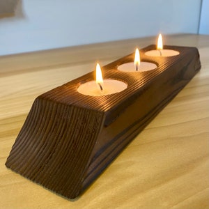 Charred Wood Tea light Holder Burnt Wood Candle Holder Yakisugi Rectangle Tealight 3 Candles (27.5cm)