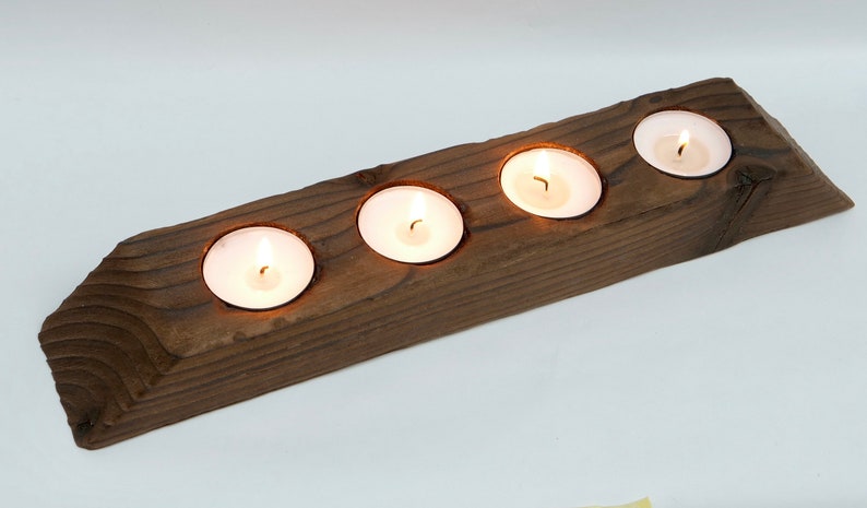 Charred Wood Tea light Holder Burnt Wood Candle Holder Yakisugi Rectangle Tealight image 7