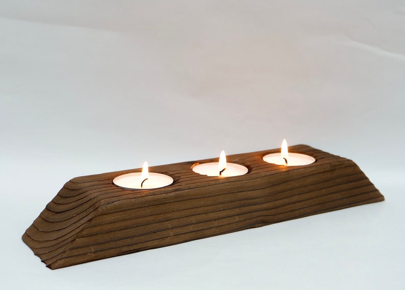 Charred Wood Tea light Holder Burnt Wood Candle Holder Yakisugi Rectangle Tealight image 8