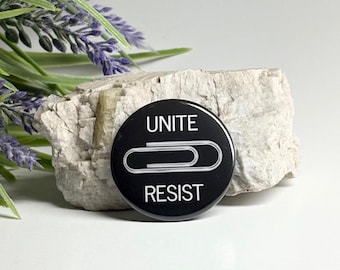 Paper Clip Pin, Paper Clip Pinback Button, Unite Resist Pin, Paper Clip Button