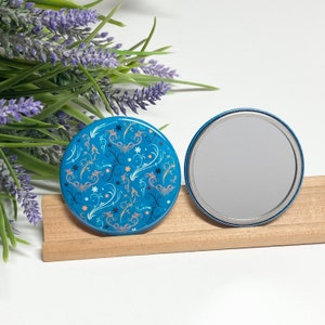 Blue Pocket Mirror, Blue Purse Mirror, 2.25 Inch Pocket Mirror, Bridesmaid Gift, Glass Purse Mirror