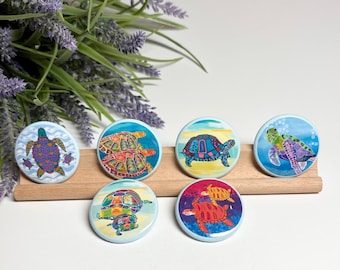 Sea Turtles Magnets, Turtle Magnets, Sea Turtle Lover Gift, Colorful Sea Turtle Magnets