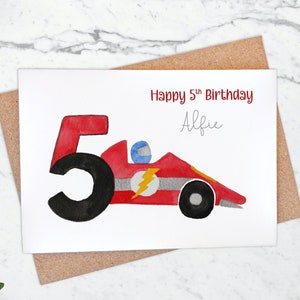 Carte personnalisée 5e anniversaire voiture de course rouge, voiture de sport 5 ans