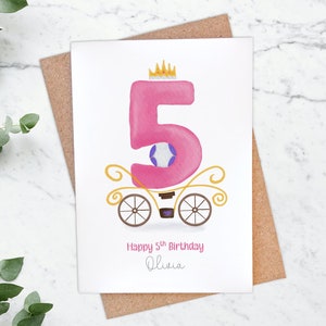 Carte personnalisée pour 5e anniversaire de carrosse de princesse, 5e anniversaire de carrosse de princesse magique pour filles