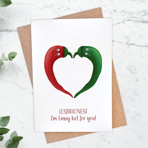 Couple de lesbiennes piment carte de jeu de mots, drôles de personnages de piment mignon - pour les anniversaires, la Saint-Valentin