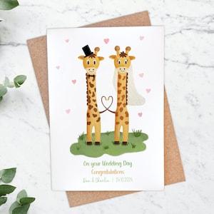 carte de mariage personnalisée girafe | Carte de mariage animal mignon | Carte des mariés