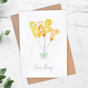Carte Bonjour bébé personnalisée - Carte de bébé ballon aquarelle - Carte de naissance non sexiste - Souvenir personnalisé - Cadeau de baby shower