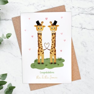 Carte personnalisée de mariage girafe gay - carte aquarelle 2 girafes mariés
