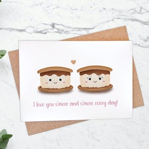 Jolie carte de voeux aquarelle S'more - Jeu de mots romantique pour la Saint-Valentin, les mariages ou les anniversaires