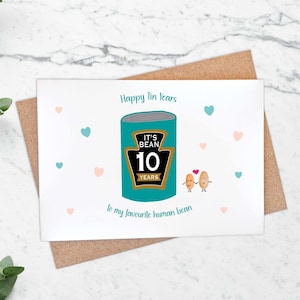 Carte d'anniversaire de dix ans de haricot, mon haricot humain préféré, anniversaire en étain, carte de jeu de mots