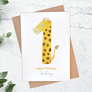 Personnalisez votre carte d'anniversaire girafe 1 an, girafe neutre 1er anniversaire, carte d'anniversaire garçon, carte d'anniversaire fille, fête d'anniversaire Safari