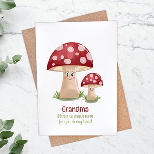 Carte personnalisée champignon champignon pour grand-mère, mamie ou nounou - carte d'anniversaire ou fête des mères avec un joli jeu de mots champignon