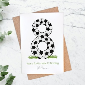 Carte personnalisée A6 de football pour 8e anniversaire, anniversaire de fils, carte de football fille, petit-fils, neveu