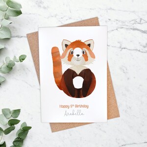 Carte d'anniversaire personnalisée panda roux, 8 ans, animaux pour enfants