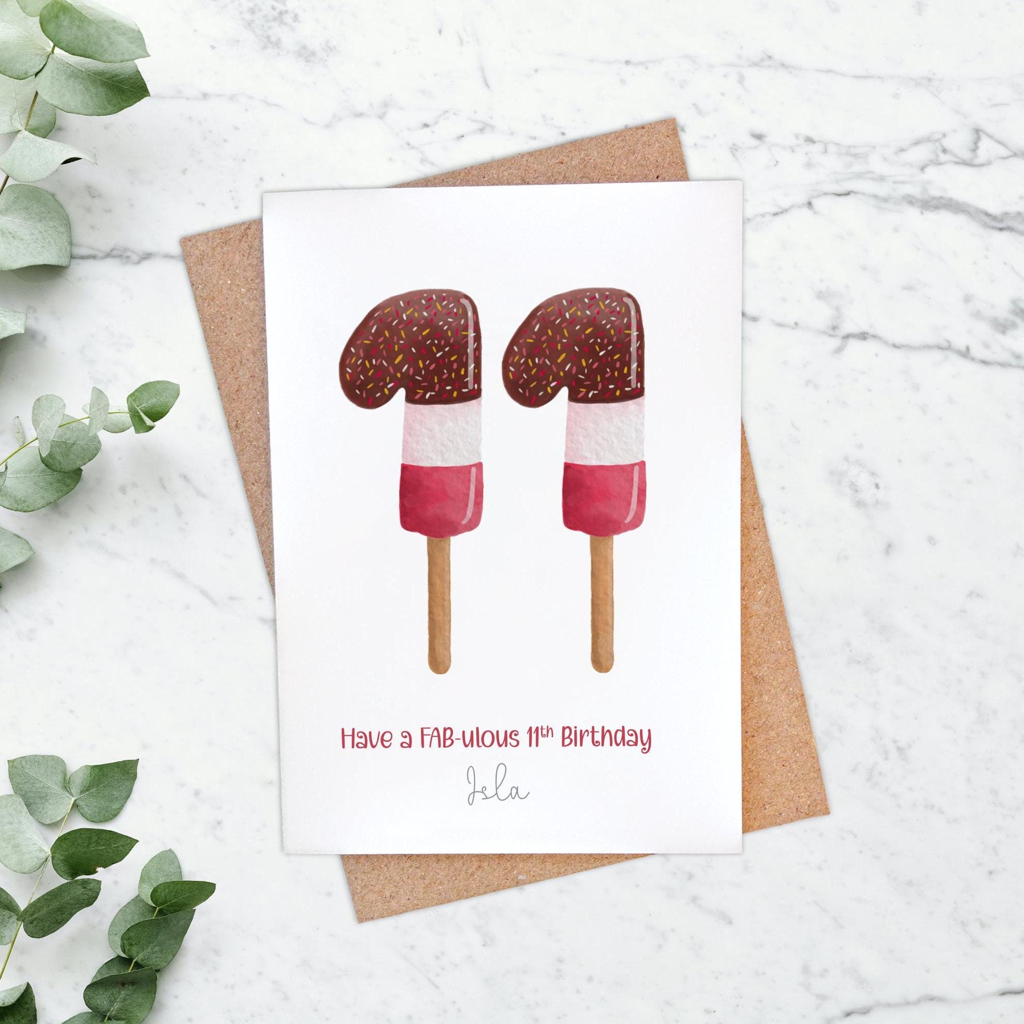 Personalised Fab Lolly 11th Birthday Card, Funny Pun Ice Lolly, Card for Friend, Daughter, Son, Niece, Nephew, Granddaughter, or Grandson