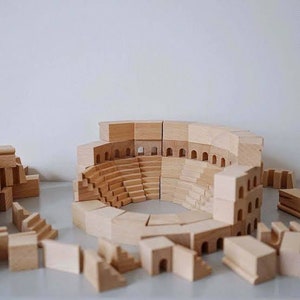 110pcs/set Roman Colosseum Wooden Building Blocks Kids Toys Natural finishes