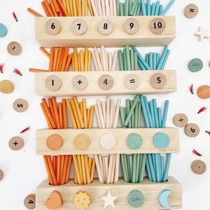 Montessori Counting Sticks with Magnetic Discs and Sorting Tray wooden Educational Toys